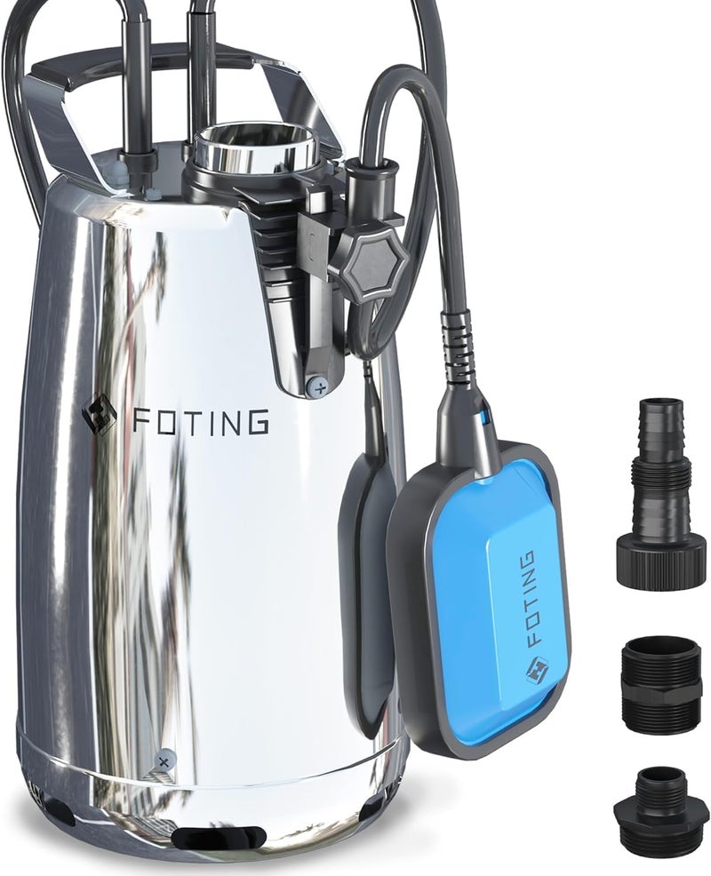 FOTING Sump Pump 1HP Clean/Dirty Submersible Water Pump,4600GPH Utility Pump Thermoplastic Electric Portable Transfer Water Pump for Swimming Pool Pond Basement with 10ft Power Cord,Stainless Auto - Image 1